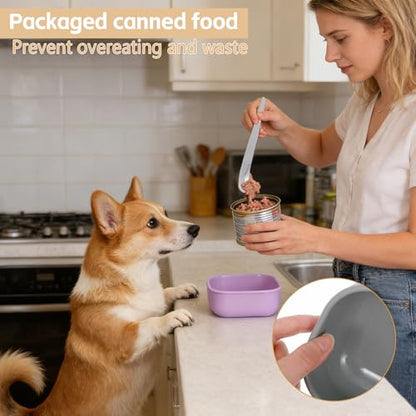 6 Packs Silicone Airtight Pets Food Storage Containers with Lids 12.85ozs Dog Cats Food Storage with 2pcs Steel Scoop Leakproof Meal Prep Kit for Canned Pet Food Storage