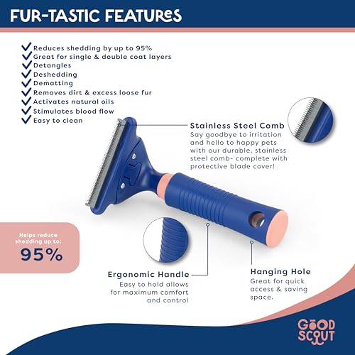 Good Scout Stainless Steel Pet Hair Rake, Best Deshedding Tools for Dogs & Cats, Gentle, Safe & Effective Grooming Tool for Long & Short Haired Animals - style: Deshedding Brush