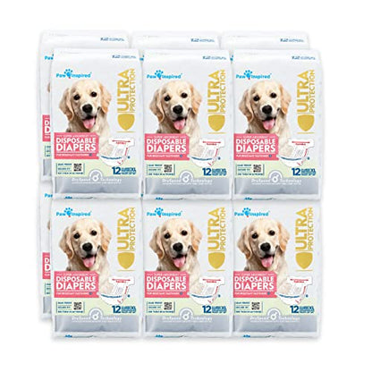 Paw Inspired Disposable Dog Diapers | Female Dog Diapers Ultra Protection | Diapers for Dogs in Heat, Excitable Urination, or Incontinence (12&144 Count) (X-Large (144 Count)) - size: X-Large (144 Count)
