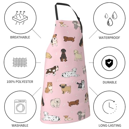 Perinsto Dog Cat Pets Cute Animals Waterproof Apron Bibs for Grooming Kitchen Cooking Baking Painting Gardening - color: Dog (Pink)