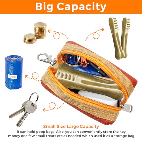 Dog Poop Bag Holder Zippered Pouch, Portable Dog Poop Bag Dispenser with 1 Metal Clip, Fashion Color Matching Canvas Waste Bag Holder for Leashes - Brown & Black - color: Brown