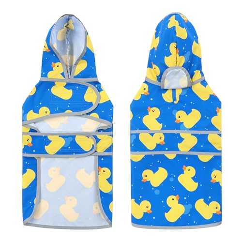 Dog Raincoat for Large Dogs Waterproof Jacket Hooded Rain Coats with Reflective Strips Leash Hole & Poncho Adjustable Fit (ShinyDuck,L) - color: A. Ducks, size: Large