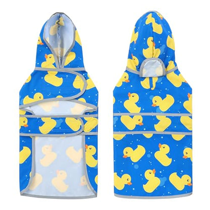 Dog Raincoat for Large Dogs Waterproof Jacket Hooded Rain Coats with Reflective Strips Leash Hole & Poncho Adjustable Fit (ShinyDuck,L) - color: A. Ducks, size: Large