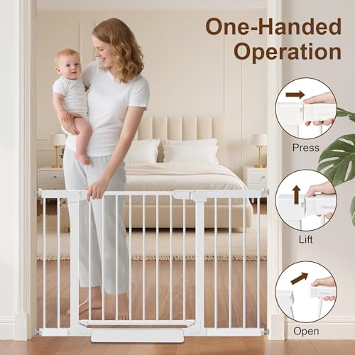 Baby Gate for Stairs,29.5"-39" Pressure-Mounted No Drilling Pet Gates for Doorways & Hallways,Auto Dog Close Gate with Walk Thru Door,No-Trip Design, Metal Design for Kids and Pets - size: 29.5-39"W x 30.7"H
