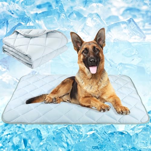 Dog Cooling Mat, Pet Washable Non-Toxic Summer Dogs Cats Cooling Pads Sleeping Kennel Mats Cool Ice Blanket for Indoor & Outdoor Dog Beach Essentials Gray Small - color: Grey, size: Small(22*28)