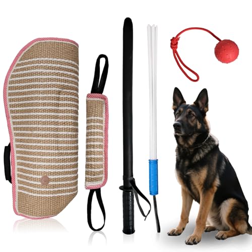 5 Pcs Dog Training Set Interactive Professional Equipment with 2 Training Sticks Dog Sleeve Pillow Tug Toy and Rubber Ball for K9 Puppy Fetch Biting (Red)