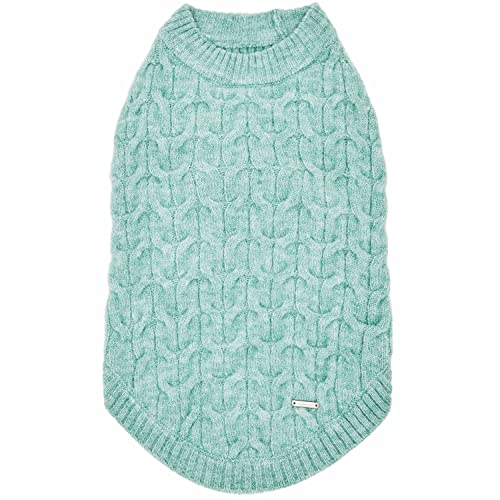 Blueberry Pet 2023 New Classic Fuzzy Textured Knit Pullover Crew-Neck Dog Sweater in Heathered Jade, Back Length 14", Pack of 1 Clothes for Dogs - color: Heathered Jade, Crew-neck, size: 14 inch