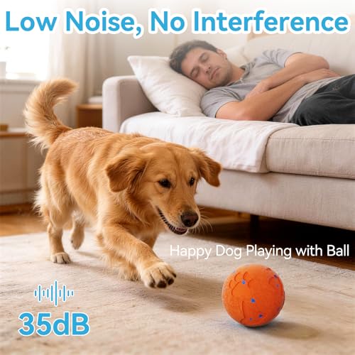 Smart Interactive Dog Toy Ball, Automatic Moving Rolling & Bouncing, Motion Activated E-TPU Dog Ball, Waterproof Chew Resistant for Medium & Large Dogs (Orange) - color: Orange