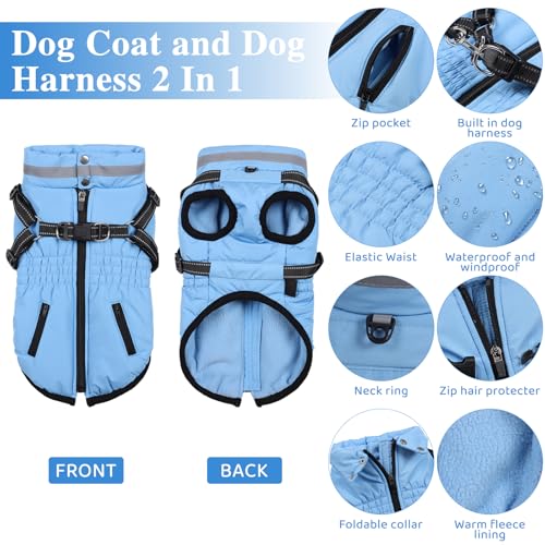 Gyuzh Dog Coat with Harness,Dog Winter Coat Jackets,Winter Waterproof Dog Coat Warm Cold Weather Dog Coat with Harness Built in for Small Medium Large Dogs - color: blue, size: X-Large