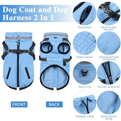 Gyuzh Dog Coat with Harness,Dog Winter Coat Jackets,Winter Waterproof Dog Coat Warm Cold Weather Dog Coat with Harness Built in for Small Medium Large Dogs - color: blue, size: XX-Large