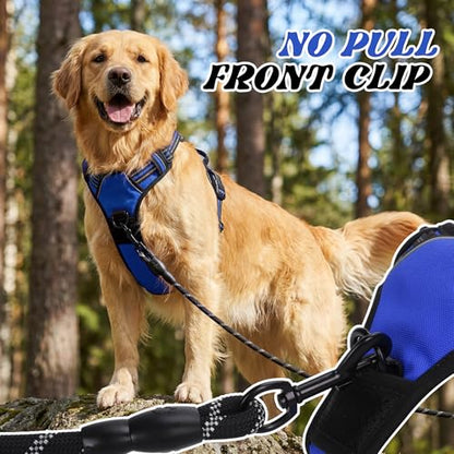 Funfox No Pull Dog Harness, Adjustable Pet Vest with Control Handle & Front Clip, Reflective Design for Small Medium Large XL Dogs, Blue M - color: Blue, size: M