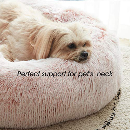 WESTERN HOME WH Calming Dog & Cat Bed, Anti-Anxiety Donut Cuddler Warming Cozy Soft Round Bed, Fluffy Faux Fur Plush Cushion Bed for Small Medium Dogs and Cats (20"/24"/27"/30") - color: Pink, size: 27.0"l x 27.0"w x 8.0"th