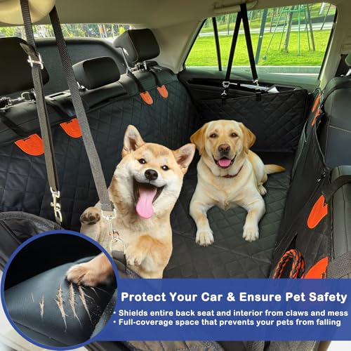 2-in-1 Dog Car Seat Cover – Hard Bottom for No Sagging, 40% More Space, Waterproof, Non-Slip & Odorless, Converts from Hammock to Flat Platform, for Large Dogs, Fits Cars Trucks SUVs