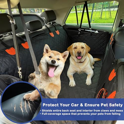 2-in-1 Dog Car Seat Cover – Hard Bottom for No Sagging, 40% More Space, Waterproof, Non-Slip & Odorless, Converts from Hammock to Flat Platform, for Large Dogs, Fits Cars Trucks SUVs