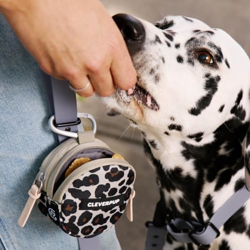 CLEVERPUP Nomad Large Collapsible Dog Bowl in Sand & Snackpack Double Insulated Treat Pouch in Leopard