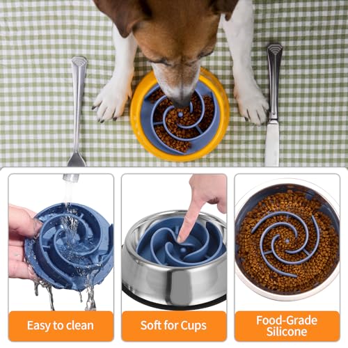 Slow Feeder Dog Bowls Insert, Bestalk Soft Silicone Slow Eating Feeder Insert with Suction Cups for Small, Medium and Large Dogs, Fit into Basic and Elevated Dog Bowls, Dark Blue - color: Dark Blue, size: S