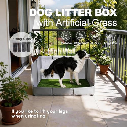HQ4US 4LEGS Dog Grass Pad with Tray Foldable Dog Litter Box High Walls, Odor Free Artificial Grass for Dogs Potty, Pee Pad Holder, Seamless, No Assembly, Waterproof, Easy Clean, Portable for Travel - size: Large for Dog＜ 28" Length