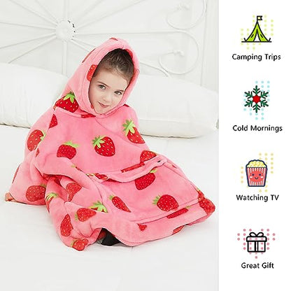 KFUBUO Wearable Blanket Hoodie for Kids Toddlers Sherpa Blanket Sweatshirt With Pocket Cute Hoodies 2-6 Year Old Girl Birthday Gifts Strawberry - color: Printing-strawberry, size: Kids 2-6YR