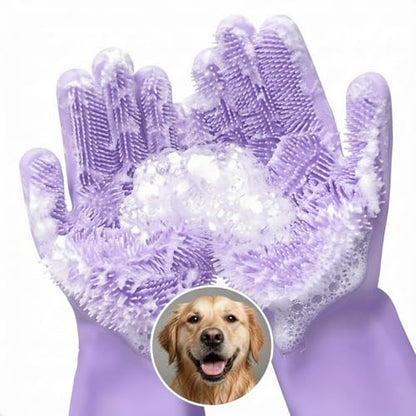 Silicone Dish Gloves with Scrubbers – Thick Tear-Resistant Dishwashing Gloves for Washing Dishes, Kitchen Cleaning, Bathroom Scrubbing & Daily Chores – Durable, Reusable Multi-Purpose Design - color: Purple