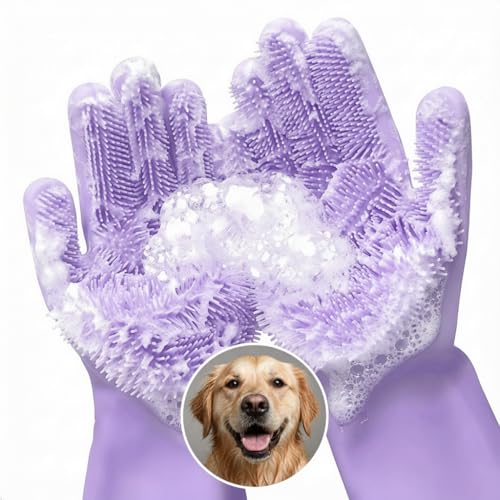 Silicone Dish Gloves with Scrubbers – Thick Tear-Resistant Dishwashing Gloves for Washing Dishes, Kitchen Cleaning, Bathroom Scrubbing & Daily Chores – Durable, Reusable Multi-Purpose Design - color: Purple