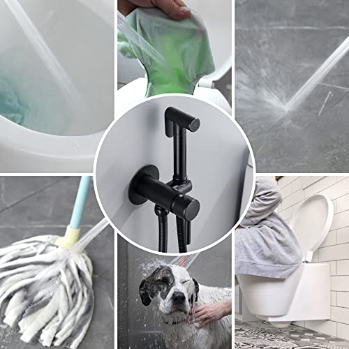 SHAMANDA Wall Mounted Bidet Sprayer Set, Stainless Steel Round Handheld Bidet Attachment, Matte Black, BDS09-7 - color: Matte Black, style: Hot & Cold Water Modes-Round
