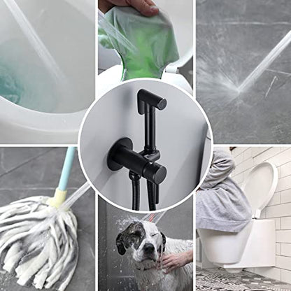 SHAMANDA Wall Mounted Bidet Sprayer Set, Stainless Steel Round Handheld Bidet Attachment, Matte Black, BDS09-7 - color: Matte Black, style: Hot & Cold Water Modes-Round