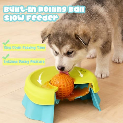 Slow Feeder Dog Bowls for Liquid Treats with Rolling Ball Silicone Interactive Dog Lick Bowl for Bone Broth & Wet Food Anti-Slip Lick Mat
