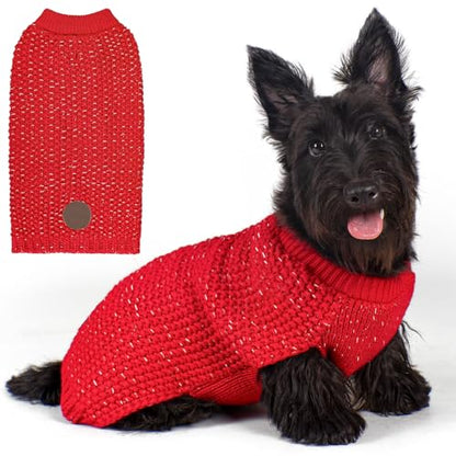 KYEESE Dog Sweater with Leash Hole Warm Pullover with Reflective Yarn for Small and Medium Dogs Male Soft Knit Pullover Boy Dog Coats Cozy Lightweight Thick Sweater,Red,Medium - color: 4# Red, size: M (24-30lbs)