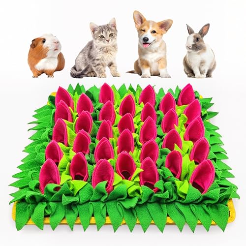 Snuffle Mat for Dogs, Cats, Rabbits, Guinea Pigs, Durable Washable Pet Feeding Mat, Flower & Grass Slow Feeder, Nose Work Training Pad, Anxiety Relief & Mental Stimulation(S, Rose Red) - color: Rose Red