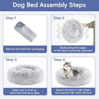 FluffyDream 20 inch Round Donut Bed, Plush Fur Cuddle Bed for Dogs and Cats, Grey, Washable - color: Grey, size: Donut - 20''L x 20''W x 8''H
