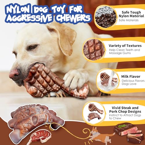 Fuufome Dog Chew Toys for Aggressive Chewers：2 Pack Indestructible Dog Toy for Large Breed- Tough Nylon Teething Bone Toy to Keep Them Busy - color: Grilled color
