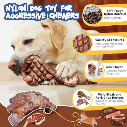 Fuufome Dog Chew Toys for Aggressive Chewers：2 Pack Indestructible Dog Toy for Large Breed- Tough Nylon Teething Bone Toy to Keep Them Busy - color: Grilled color