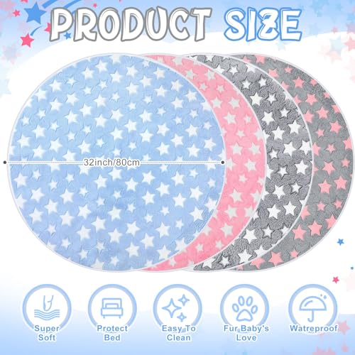 Hahafelt 4 Pcs Round Whelping Pee Pads Washable for Dogs Waterproof Pet Training Mats Reusable Puppy Whelping Pads Non Slip Cat Dog Bed Mat for Crate Kennel(Large Star,32 Inches) - size: 32 Inches