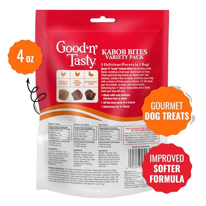 Good 'n' Tasty Kabob Bites Treat for All Dogs, 4 Ounce, Gourmet Dog Treats with Chicken, Duck or Chicken Liver, New Improved Formula for Softer Texture - size: 4 Ounce (Pack of 1), style: Kabob Bites