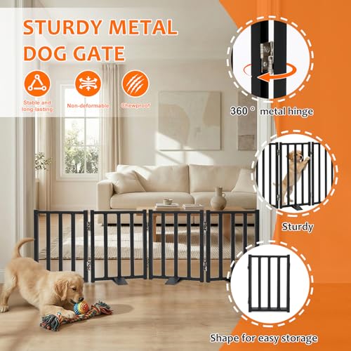 Snagle Paw Short Dog Gate,16.5" Tall Freestanding Metal Dog Gate Only for Small Dogs with Support Feet Easily Step Over,Up to 48" Wide Puppy Gate Indoor for Stairs,Doorways(Black,4 Panel) - size: Black-4 Panels 16.5"H*48"W