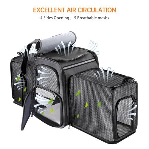 Cat Backpack Carrier,Double Side Expandable Cat Carrier Backpack,Dog Carrier Backpack for Medium Cats and Small Dogs,Puppies Up to 20 Lbs,Pets Carrier Backpack with Breathable Mesh(Grey) - color: Grey + Black Mesh