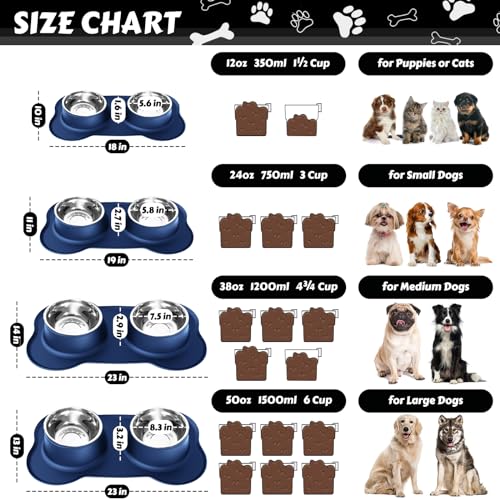 AsFrost Dog Food Bowls Stainless Steel Dog Food and Water Bowl Set, Dog Bowls No Spill Non Slip Silicone Mat, Dog Dishes for Small Medium Size Dogs Cat Puppy Pet Food Feeding Bowls, Blue, 12oz - color: BLUE, size: 1½ Cup/12 oz each