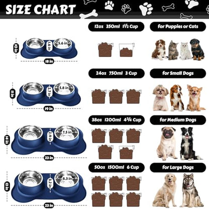 AsFrost Dog Food Bowls Stainless Steel Dog Food and Water Bowl Set, Dog Bowls No Spill Non Slip Silicone Mat, Dog Dishes for Small Medium Size Dogs Cat Puppy Pet Food Feeding Bowls, Blue, 12oz - color: BLUE, size: 1½ Cup/12 oz each