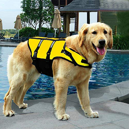 Izefia Dog Life Jacket Swimming Safety Coat Floatation Life Vest Life Saver with Handle for Small Dog Puppy Large Dog (Yellow, XXS) - color: Yellow, size: XX-Small
