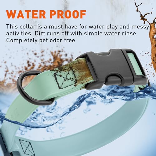 Dogline Biothane Waterproof Dog Collar with Quick Release Buckle Strong Coated Nylon Webbing with Odor- Proof for Easy Care Easy to Clean Fits Small Medium Large Dogs, Sage Green 5/8" W 9-14" L