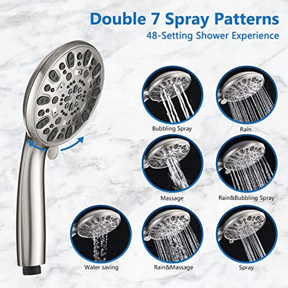 High Pressure 48-Settings Shower Head with Handheld Shower,Drill-Free 3-Way Diverter for Easy Reach,Adjustable Height Slide Bar Dual Shower Head Combo Set - Brushed Nickel - color: Brushed Nickel