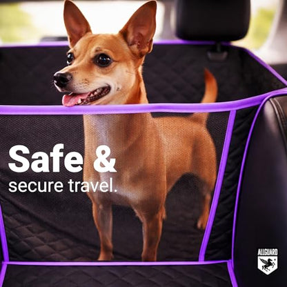 Dog Car Seat Cover, Back Seat Pet Cover - Waterproof, Scratchproof, Nonslip, Backseat Protection from Fur, Dirt, Accidents, Car Size, Black/Purple Color, Safety Harness Included - color: Black with Purple Trim, size: Car Size (Standard)