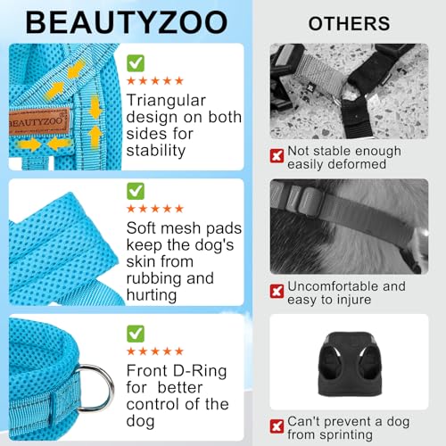 BEAUTYZOO No Pull Dog Harness Medium Sized Dog, Breathable Mesh Padded Dog Harness and Leash Set, Adjustable Reflective Escape Proof Dog Vest Harnessss Quick Fit for Training Walking, Blue M - color: Blue, size: M: Chest 21"-26.7"
