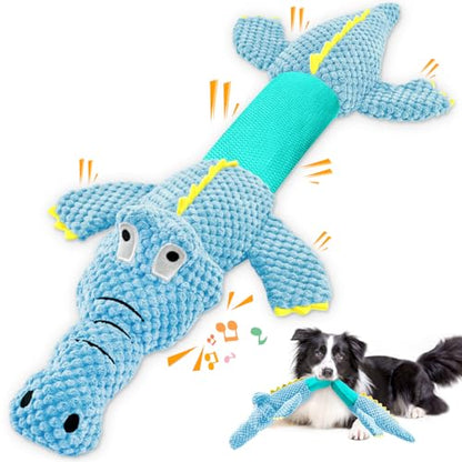WOWBALA Interactive Tug of War Dog Toys for Small to Large Breeds-Squeaky Plush Puppy Toys with Crinkle Paper, Stuffed Chew Dog Toys to Keep Them Busy, Training Reward Gift (Blue) - color: Blue