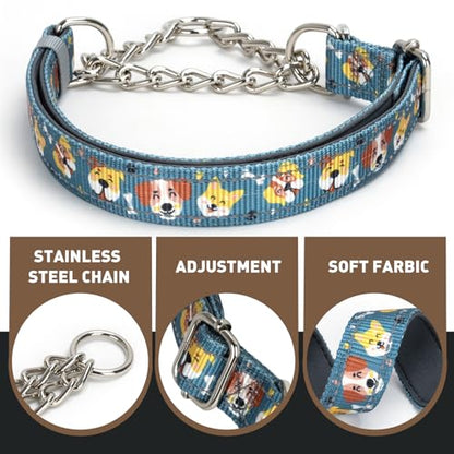 Reflective No-Pull Martingale Dog Collar with Chain - Cartoon Dog Pattern, Adjustable Anti Pull Training Collar for Medium, Large & XL Dogs (Large) - color: 13, size: L(Neck15"-22")