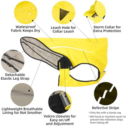 Mile High Life Dog Raincoat, Adjustable Waterproof Reflective Rain Jacket for Small Medium Large Dogs, Lightweight Breathable Pet Rain Coat with Leash Hole(Yellow,XS Chest 17-23") - color: Yellow, size: XS Chest 17"-23"