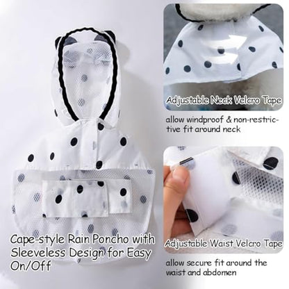 MANON ROSA Dog Clothes- Waterproof & Quick-Drying Puppy Raincoat with Hood and Leash Hole Cute Hooded Rain Poncho Gear for Small Medium Large Dogs Dot Medium - color: A.Polka Dot, size: Medium
