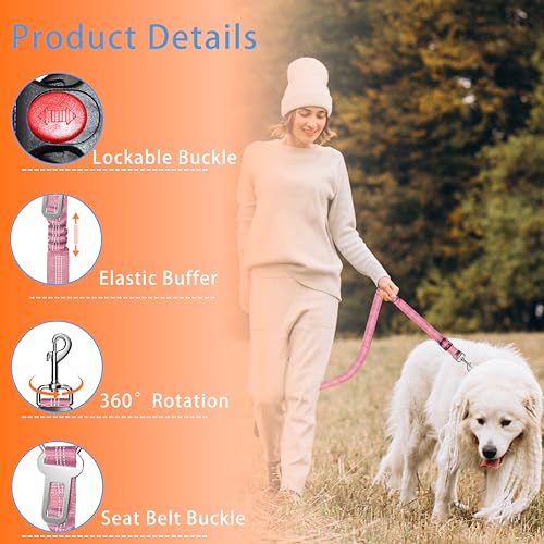 Seyezo 3-Piece Dog Car Harness Set - Retractable, Adjustable, Reflective Dog Seatbelt for Vehicle Headrests - Heavy Duty & High Elastic, Pink - color: 03-2PCS Pink