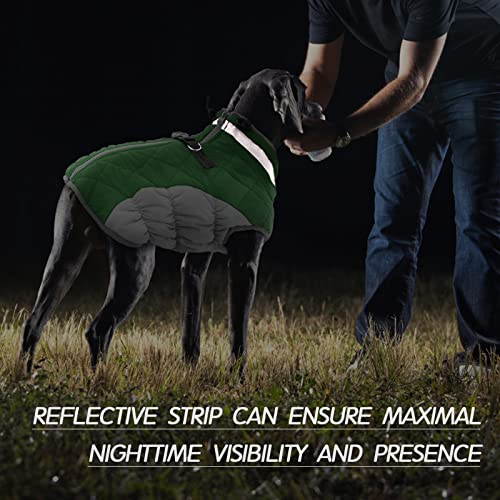 FUAMEY Dog Coat for Small Dogs,Waterproof Dog Winter Jacket with Harness Built in Puppy Cold Weather Coats Reflective Pet Vest with Zipper Warm Fleece Dogs Snowsuit Windproof Green XS - color: Green, size: XS(chest:14in)