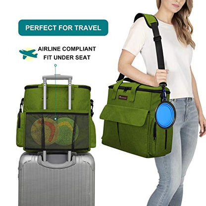 Modoker Dog Travel Bag, Weekend Pet Travel Set for Dog and Cat, Airline Approved Tote Organizer with Multi-Function Pockets and 2 Food Storage Containers, 2 Collapsible Bowls, 1 Feeding Mat (Green) - color: Green